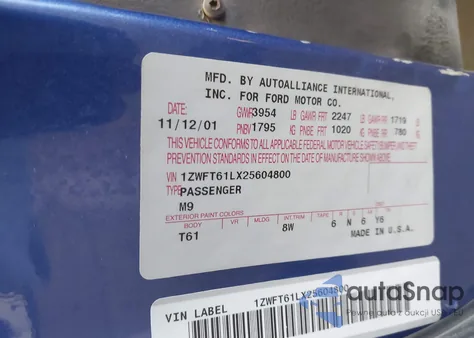 2002 Mercury Cougar V6 из США, поврежденный, VIN 1ZWFT61LX25604800